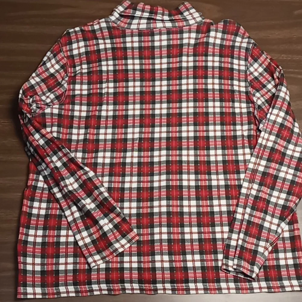 Studio Works Red Plaid Mock Neck Blouse Size XL - Picture 2 of 4